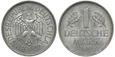 ФРГ 1 МАРКА 1977 G J 385, KM 110 медно-никель aUNC 72-856