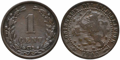 НИДЕРЛАНДЫ 1 ЦЕНТ 1900 ВИЛЬГЕЛЬМИНА (1890-1948) KM 107 бронза 112-169
