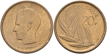 Бельгия 20 франков 1981 Belgique, Бодуэн I (1951-1993) KM 159 никель бронза    4595-624