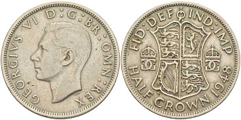 Великобритания 1/2 кроны 1948 Георг VI (1936-1952) KM 866, Spink 4101 медно-никель 180-1133