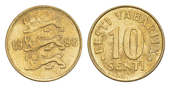 Эстония 10 сентов 1998 KM 22 латунь UNC 4647-117