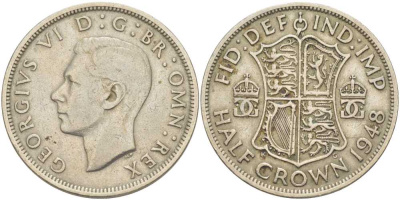 Великобритания 1/2 кроны 1948 Георг VI (1936-1952) KM 866, Spink 4101 медно-никель 180-1133