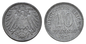 Германия 10 пфеннигов 1921 KM 26, J. 299 цинк 4636-1136