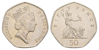 Великобритания 50 пенсов 1997 Елизавета II (1952-2022) KM 940.2, Spink 4351 (H7) медно-никель 4638-811
