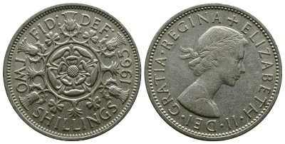Великобритания 2 шиллинга (флорин) 1965 Елизавета II (1952-2022) KM 906, Spink 4146 медно-никель 4382-542
