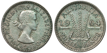 Австралия 3 пенса 1964 Елизавета II (1952-2022) KM 57 серебро 71-953