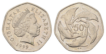 Гибралтар 50 пенсов 1999 KM 778 медно-никель aUNC 4666-335