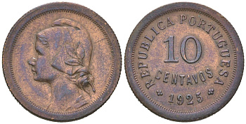 Португалия 10 сентаво 1925 KM 573 бронза 4617-825