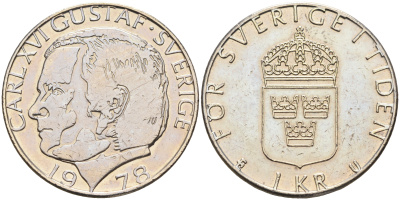 Швеция 1 крона 1978 Карл XVI Густав (1973- ) КМ 852 медь плакированная медно-никелем 4177-153