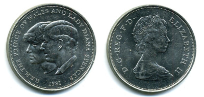Великобритания 25 пенсов 1981 Королевская свадьба принца Чарльза и леди Дианы, Елизавета II (1952-2022) KM 925, Spink 4229 медно-никель 35-234
