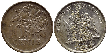 Тринидад и Тобаго 10 центов 1976 цветок гибискуса KM 31 медно-никель 4396-918