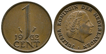 Нидерланды 1 цент 1962 Юлиана (1949-1980) KM 180 бронза 75-857