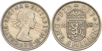 Великобритания 1 шиллинг 1958 Елизавета II (1952-2022), Шотландский герб KM 905, Spink 4148 медно-никель 4116-847