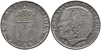 Швеция 1 крона 1978 Карл XVI Густав (1973- ) KM 852 медь плакированная медно-никелем 57-212