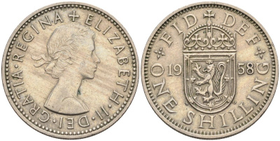 Великобритания 1 шиллинг 1958 Елизавета II (1952-2022), Шотландский герб KM 905, Spink 4148 медно-никель 4116-847
