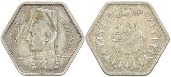 Египет 2 пиастра 1944 АН1363, Фарук I (1936-1952) KM 369 серебро 4516-1112