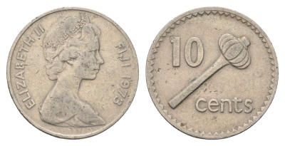 Фиджи 10 центов 1973 Елизавета II (1952-2022), булава KM 30 медно-никель 4698-1125