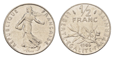 Франция 1/2 франка 1986 сеятель KM 931.1 никель 192-944
