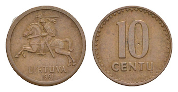 Литва 10 центов 1991 KM 88 бронза 4632-611