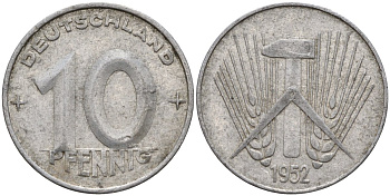 ГДР 10 пфеннигов 1952 A KM 7 алюминий 4143-731