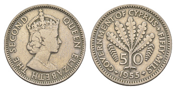 Кипр 50 милей 1955 KM 36 медно-никель 4652-356