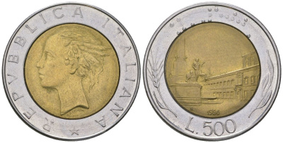 Италия 500 лир 1986 R KM 111 биметалл 212-615