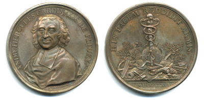 ФРАНЦИЯ МЕДАЛЬ 1736 КАРДИНАЛ ДЕ ФЛЮРИ (CARDINALIS DE FLEURY) бронза 1072-3-32