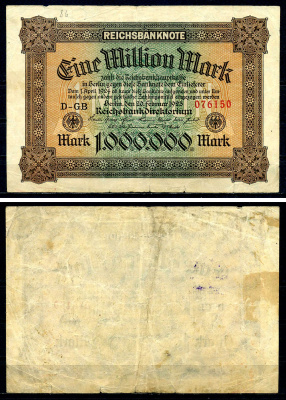 Германия 1000000 марок 1923 Pick 86 a бумага 7375-14-2-1