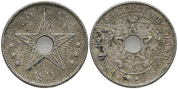Бельгийское Конго 20 сантимов 1911 Альберт I (1909-1934) KM 19 медно-никель 34-657