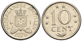 Нидерландские Антилы 10 центов 1976 Юлиана (1948-1980) KM 10 никель 3309-132