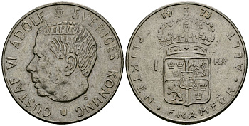 Швеция 1 крона 1973 Густав VI Адольф (1950-1973) KM 826a медь плакированная медно-никелем 4138-825
