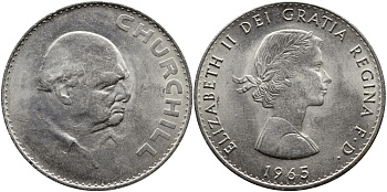 Великобритания 1 крона (5 шиллингов) 1965 Уинстон Черчилль, Елизавета II (1952-2022) KM 910, Spink 4144 медно-никель UNC 58-723