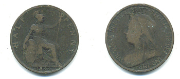 Великобритания 1/2 пенни 1899 Виктория (1837-1901) KM 789, Spink 3962 бронза 4383-342