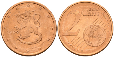 Финляндия 2 евроцента 1999  KM 99 сталь плакированная медью  UNC  4160-354