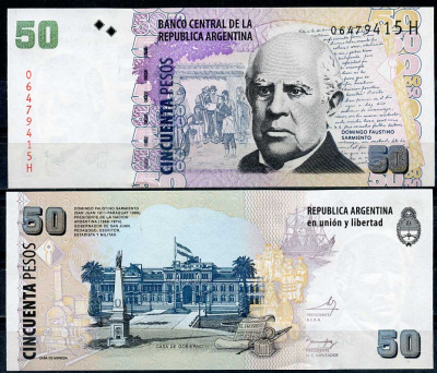 Аргентина 50 песо ND (2003-2015) Доминго Фаустино Сармьенто, Пласа-де-Майо, Буэнос-АйресПласа-де-Майо, Буэнос-Айрес Pick 356 (6)  бумага  UNC (пресс) 447-49-2