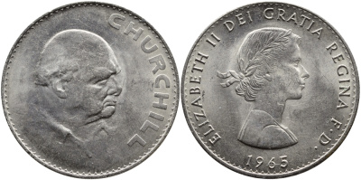 Великобритания 1 крона (5 шиллингов) 1965 Уинстон Черчилль, Елизавета II (1952-2022) KM 910, Spink 4144 медно-никель UNC 4386-123