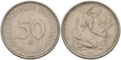 ФРГ 50 пфеннигов 1971 D J. 384, KM 109.1 медно-никель    4602-724