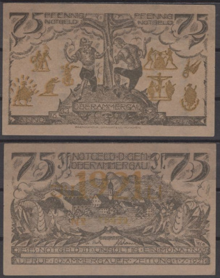 Обераммергау 75 пфеннигов 1921 Mehl Grabowski 992.6-3/3 бумага UNC (пресс) 8613-29-2-1