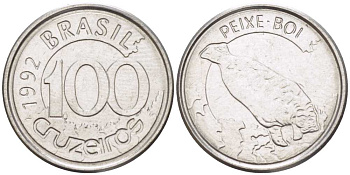 БРАЗИЛИЯ 100 КРУЗЕЙРО 1992 РЕФОРМА 1990-1993, ЛАМАНТИН KM 623 нержавеющая сталь 4392-745