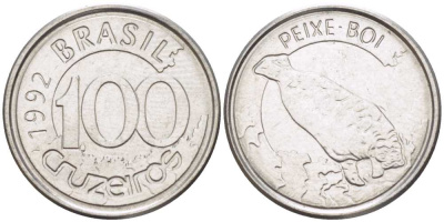БРАЗИЛИЯ 100 КРУЗЕЙРО 1992 РЕФОРМА 1990-1993, ЛАМАНТИН KM 623 нержавеющая сталь 4392-745