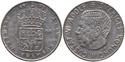 Швеция 1 крона 1973 Густав VI Адольф (1950-1973) KM 826а медь плакированная медно-никелем 4397-332