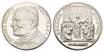 Ватикан медаль в честь пятилетия со дня избрание папой римским Иоанна Павла II 1983 Иоанн Павел II, Святые Врата с Крестом, диаметр 35 мм, вес 16,3 гр медно-никель плакированный серебро 4667-1226