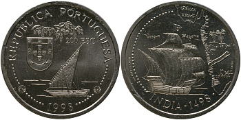 Португалия 200 эскудо 1998 Путешествие Васко да Гамы в Индию 1498 года - Путешествие Васко да Гамы в Индию 1498 года - Индия KM 712 медно-никель UNC 4677-432