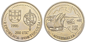 Португалия 200 эскудо 1995 Золотой век открытий - Австралия KM 684 медно-никель UNC 1101-3-51