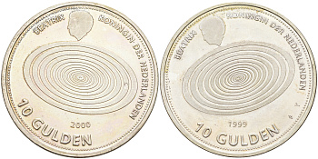 Нидерланды 10 гульденов 1999 миллениум, королева Беатрикс KM 228 серебро UNC 4590-1242