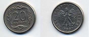 Польша 20 грошей 1997 MW KM 280 медно-никель 35-444