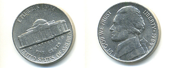 США 5 ЦЕНТОВ 1989 P, ДЖЕФФЕРСОН KM А192 медно-никель 86-622