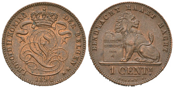 Бельгия 1 сантим 1894 Belgen, Леопольд II (1865-1909) KM 34.1 медь aUNC 4621-637