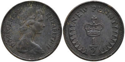 Великобритания 1/2 пенни 1974 Елизавета II (1952-2022) KM 914, Spink 4239 бронза 4181-426
