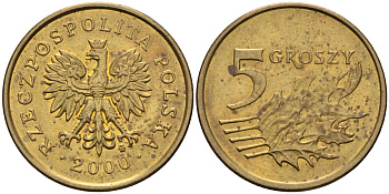 Польша 5 грошей 2000 MW KM 278, Parchimowicz 703g латунь 4580-554